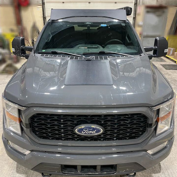 Panel solar flexible de 60w 12v + calcomanía de vinilo para capó de ford f-150 (2021-presente). ideal para acampar y viajar