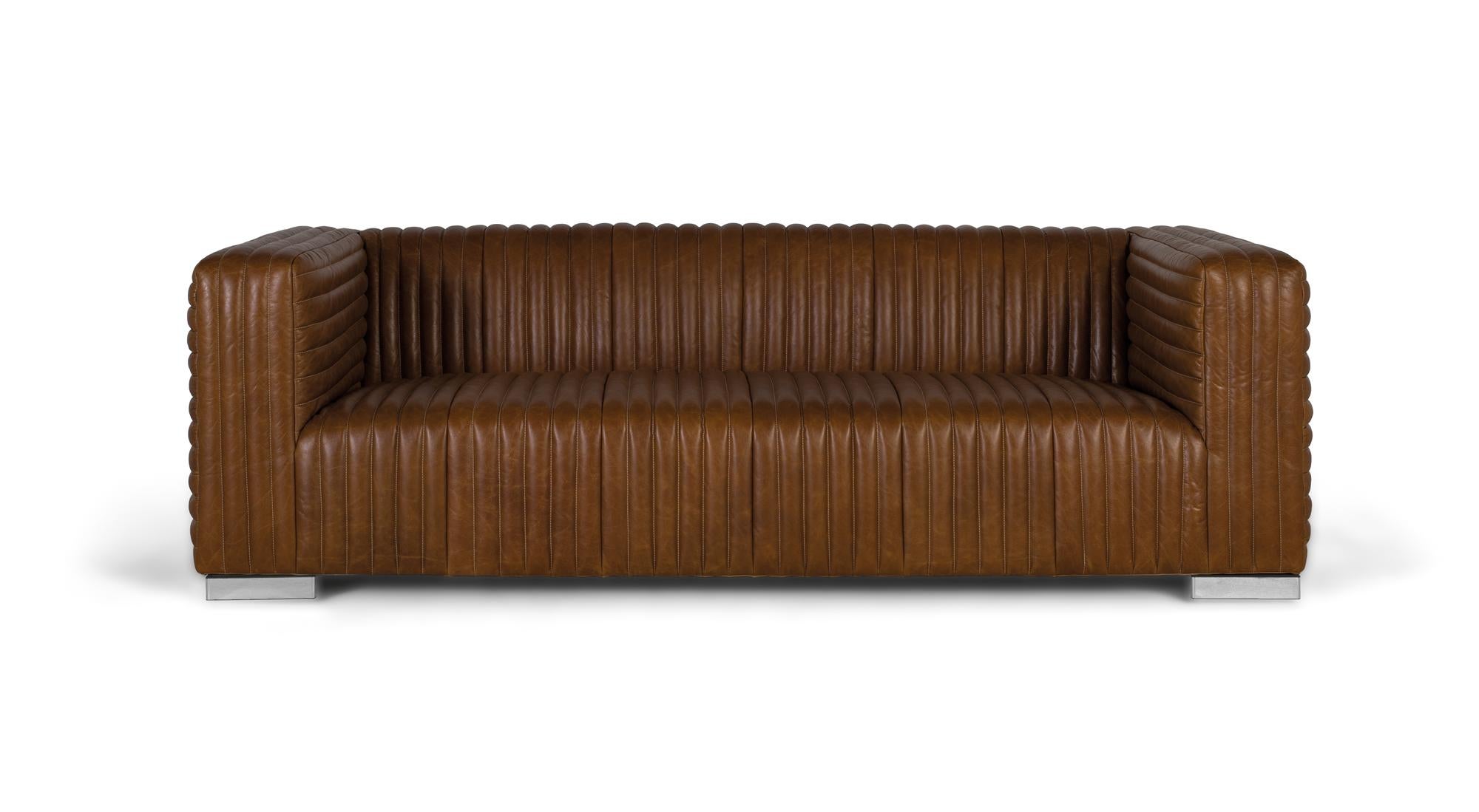 Kanapa 3-osobowa ze skóry w stylu vintage ze stalowymi nóżkami