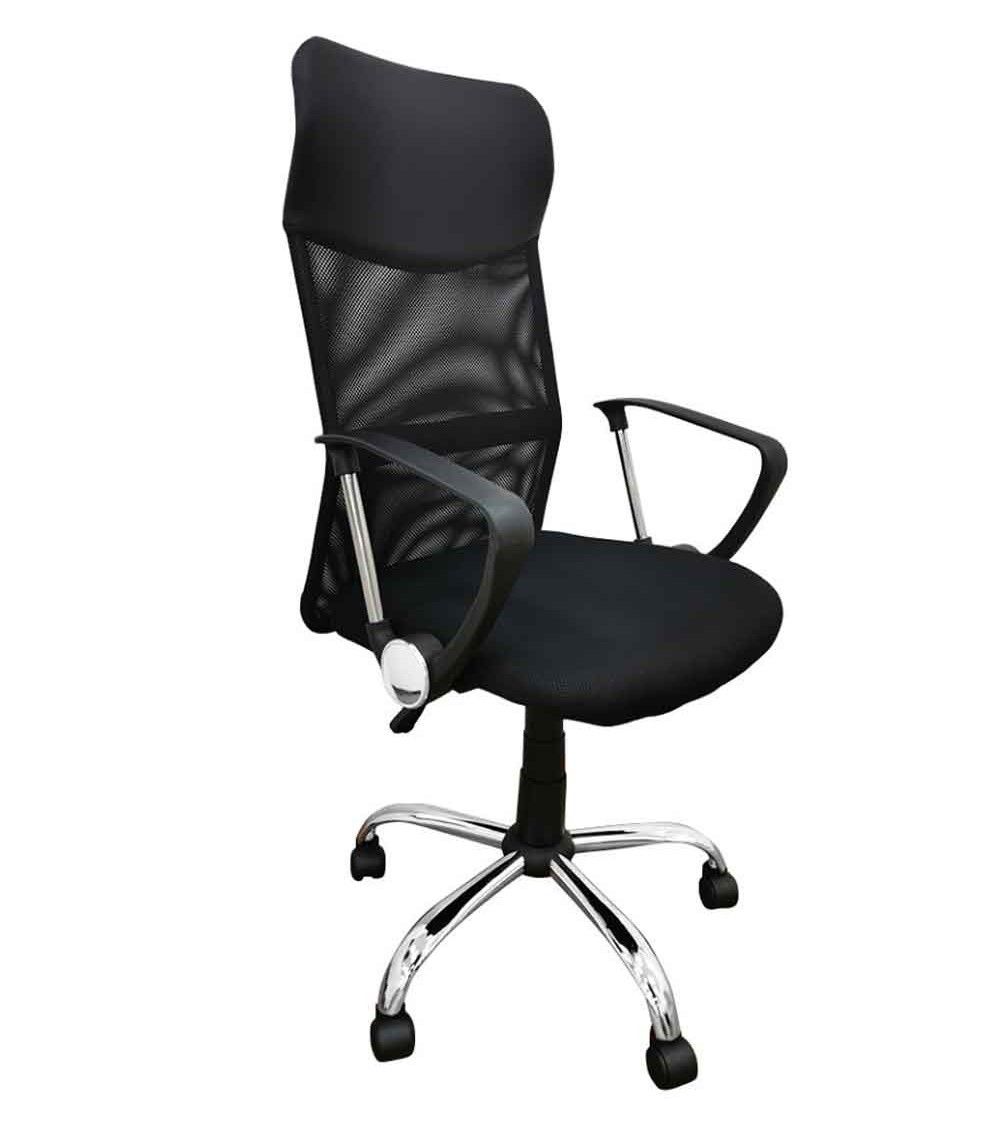 Home Heavenly  Silla De Escritorio Jasper Respaldo Alto Transpirable Asiento Giratorio Elevable Y Patas Metálicas En Color Negro , Leroy Merlin