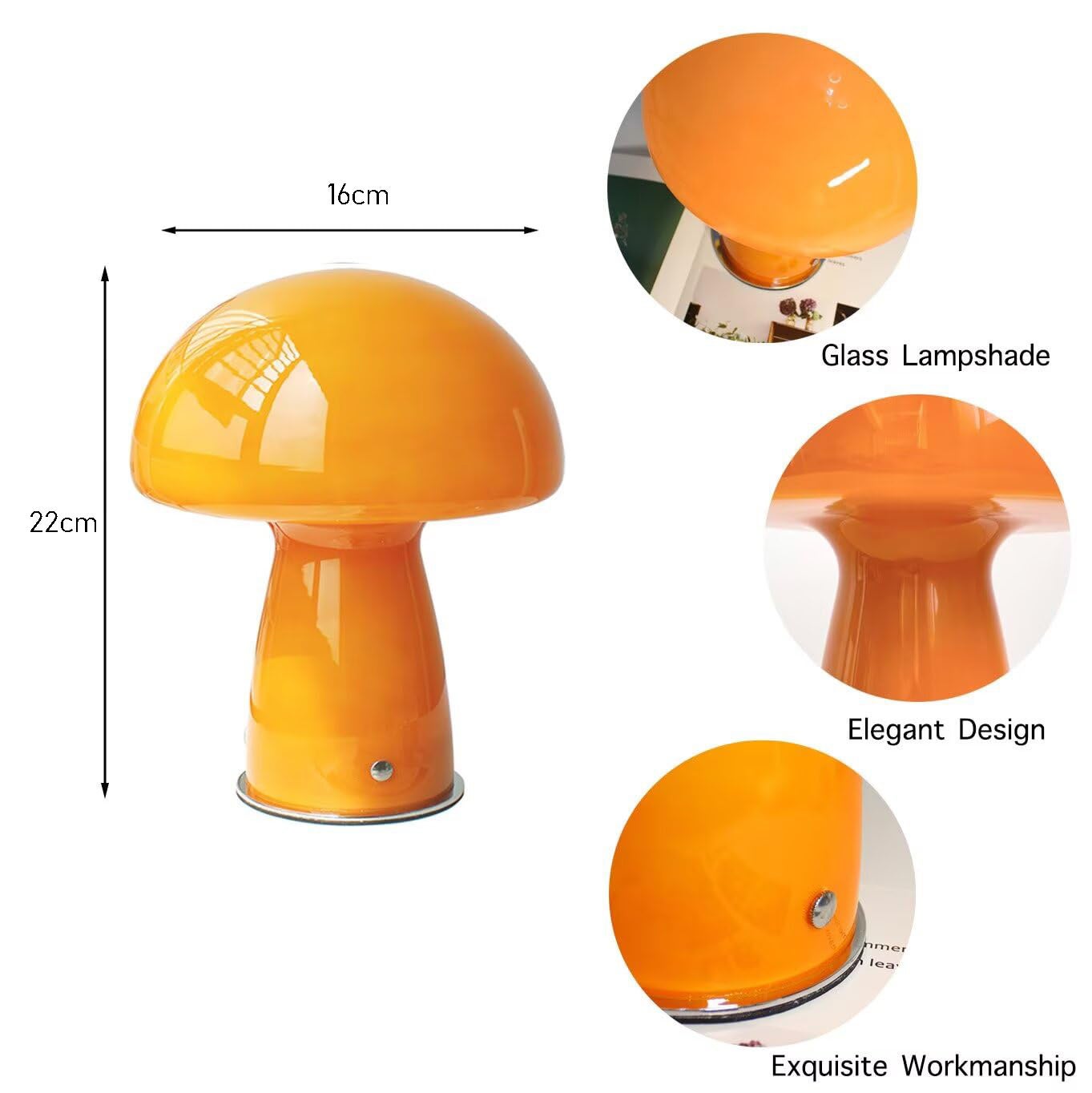 Lampe de table LED à intensité variable, lampe de table champignon en verre, trois températures de couleur 3000K/4000K/6000K, adaptée à la chambre - 3