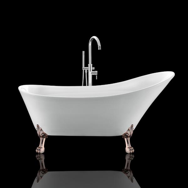 Baignoire sur pieds rétro BALMAIN Blanche 161 cm Pieds de Lion Cuivre rouge vieilli
