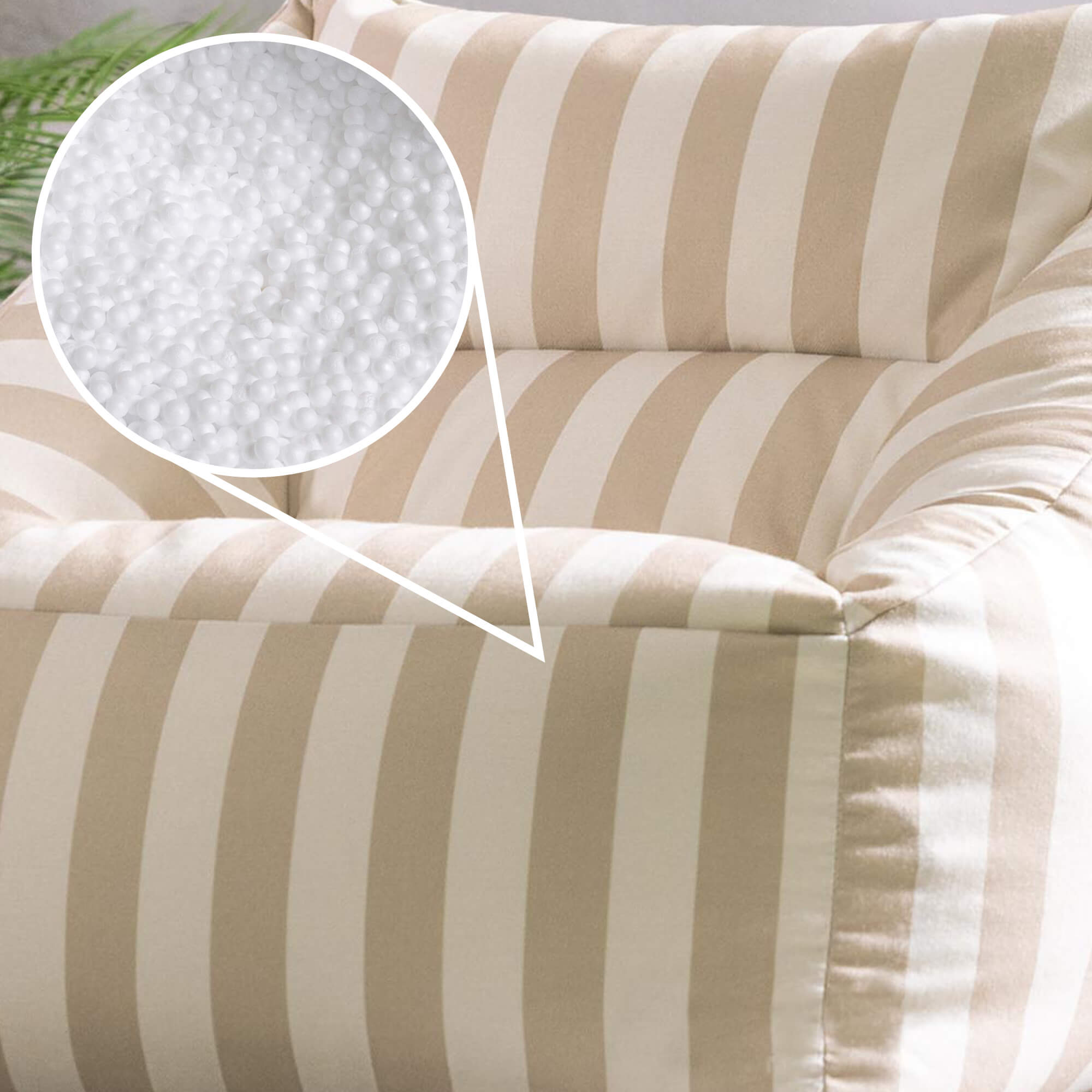 Pouf fauteuil Icon en tissu tissé Oeko-Tex® rayé beige taupe, intérieur et extérieur, jardin, salon, 97x84cm - 9