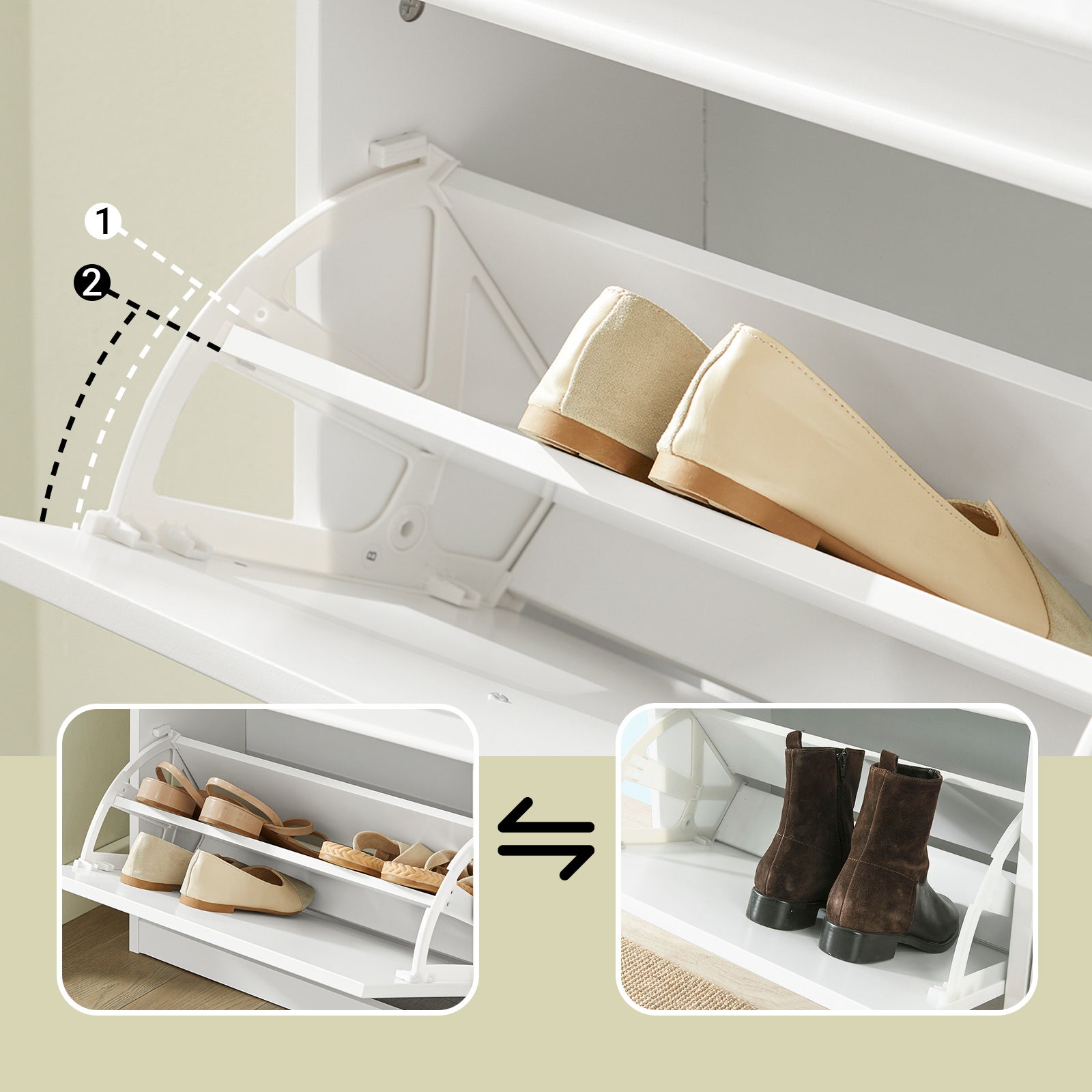 SoBuy Meuble à Chaussures Armoire à Chaussures avec 3 abattants, 12 Paires, Blanc, FSR94-W - 7