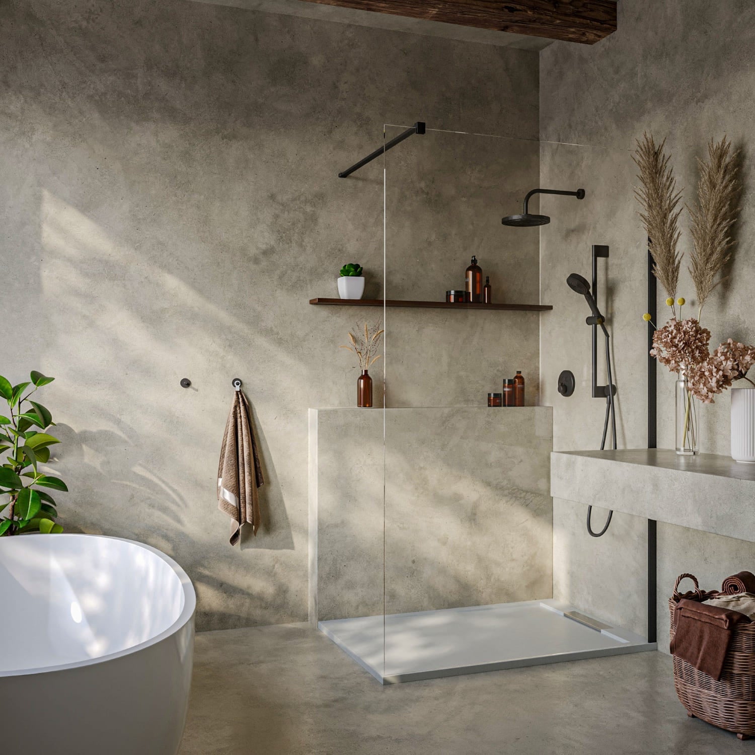 SOULHOME Brodzik prysznicowy– Żywica– Gel Coat– Gładka/Kamienna tekstura – Antypoślizgowy – jasnoszary– 140x90- Niski 3cm– Elegancki