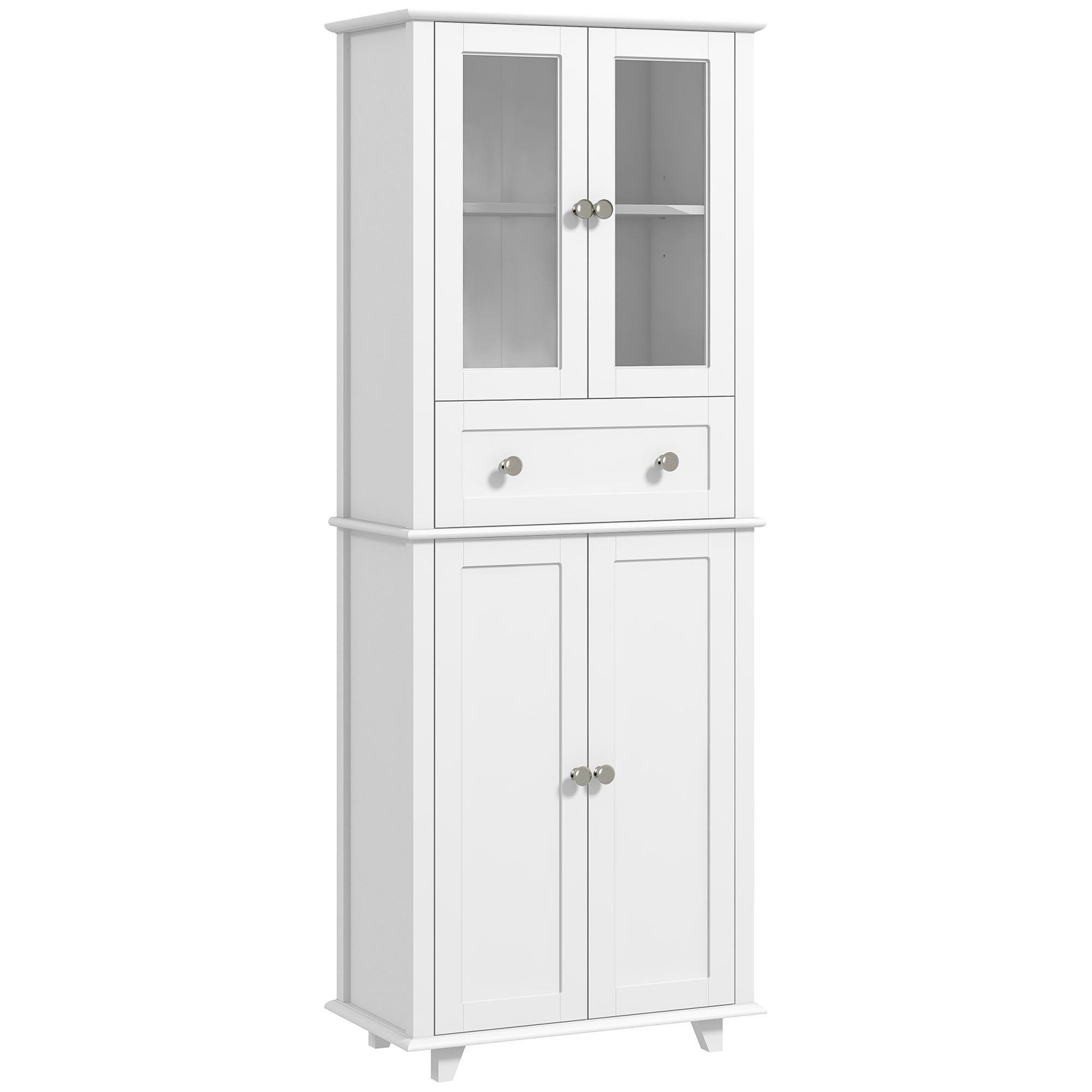 Armario cocina blanco 2 puertas cristal cajón estantes ajustables 61x35x168cm