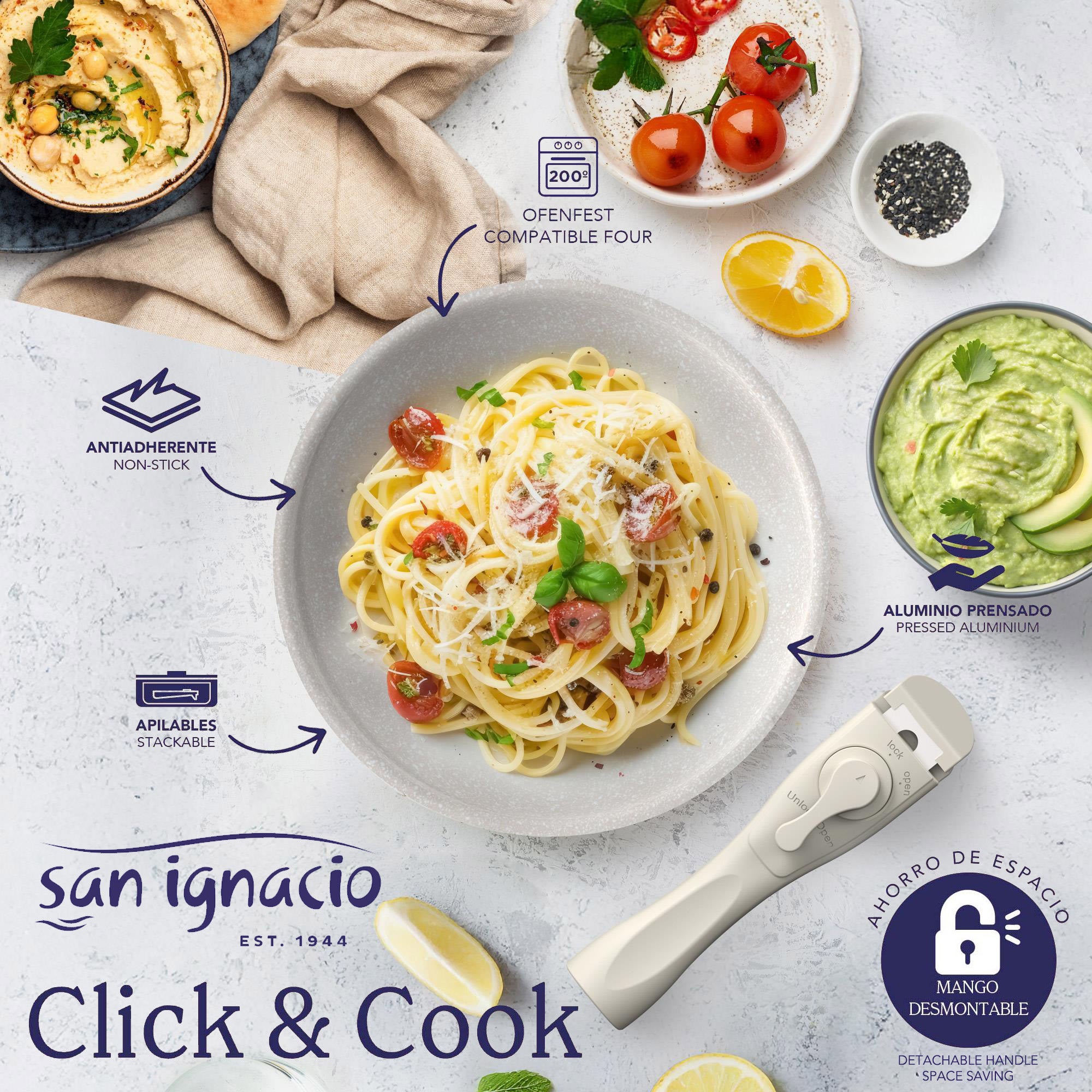 San Ignacio padelle 20/24/28 cm, alluminio forgiato, induzione, con set di 3 utensili da cucina, nylon, multicolore