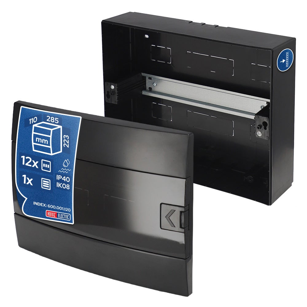 Rozdzielnica elektryczna natynkowa 12-modułowa czarna dymna 285x223x110mm HOROZ ELECTRIC