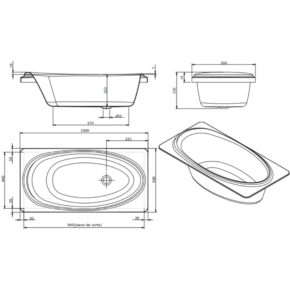 Pack baignoire bébé 1000/520 mm + bonde + siphon - 5