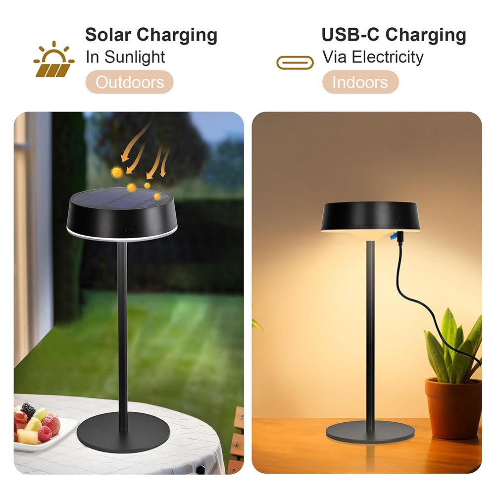 2-pak Solarna Lampa Stołowa 2700K-6000K Bezprzewodowa lampa stołowa lampa stołowa z dotykowym sterowaniem wodoodporność do Użytku Zewnętrznego Czarny - 3