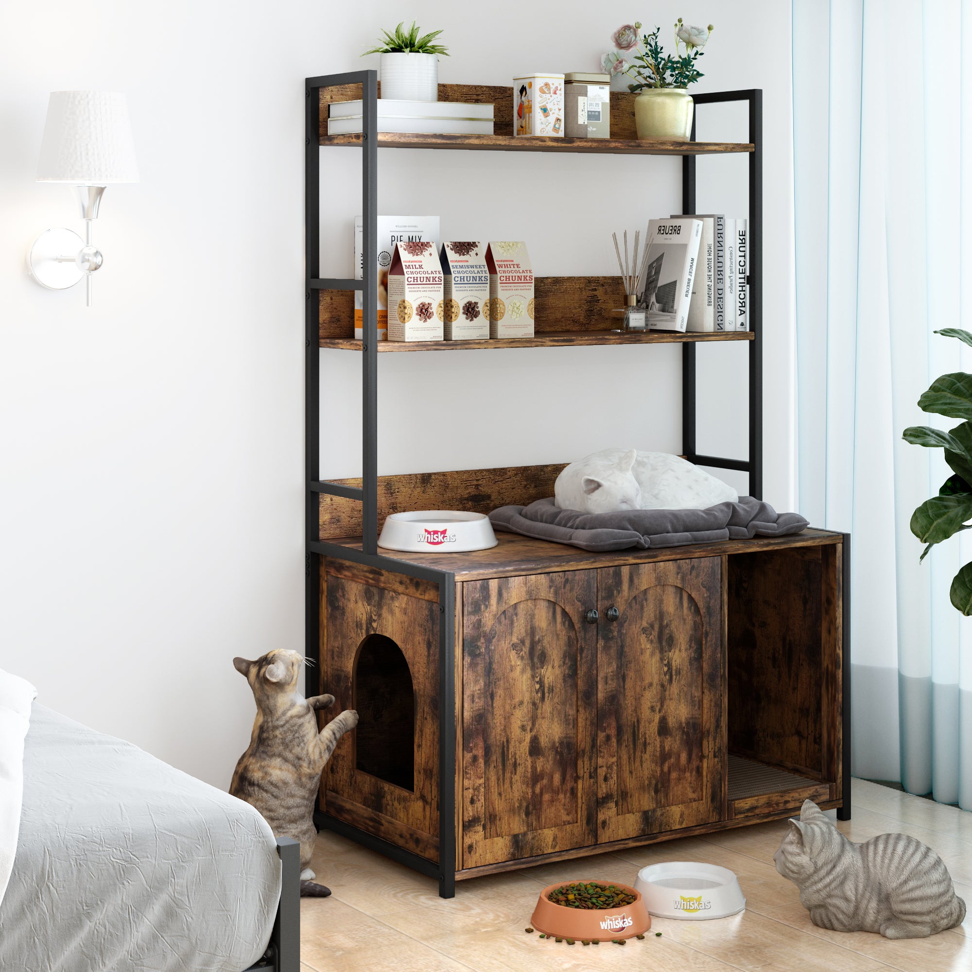 Caixa de areia para gatos, móvel de areia, casa de banheiro para gatos com estrutura metálica 40x30x170 cm - 2