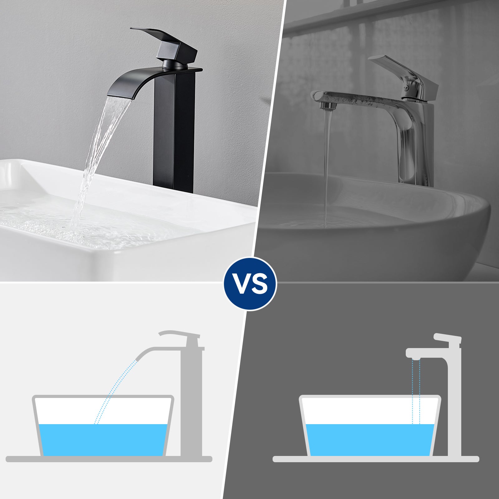 Robinet salle bain noir levier unique eau chaude/froide mitigeur lavabo robinet lavabo avec 2 tuyaux mitigeur salle de bain - 6