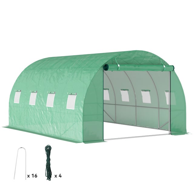 Serre tunnel de jardin - Outsunny - 3 x 4 x 2 m - porte enroulable et grandes fenêtres - en acier galvanisé et PE - vert