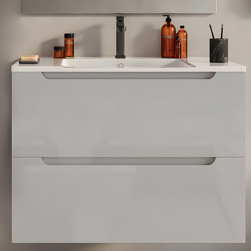 Szafka pod pojedynczą umywalkę wisząca - Biała - 80 cm - STEFANIE