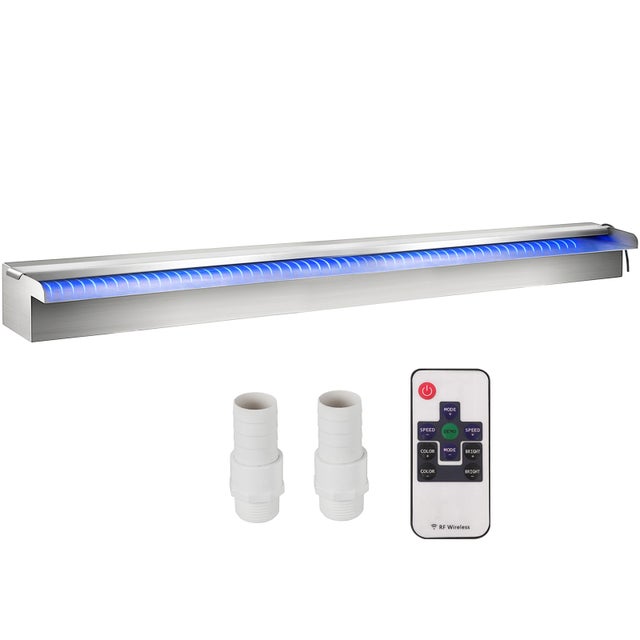 Déversoir à cascade piscine VEVOR 120x11,5x8 cm fontaine chute d'eau de piscine acier inox avec bande LED colorée,connecteur de tuyau,télécommande,