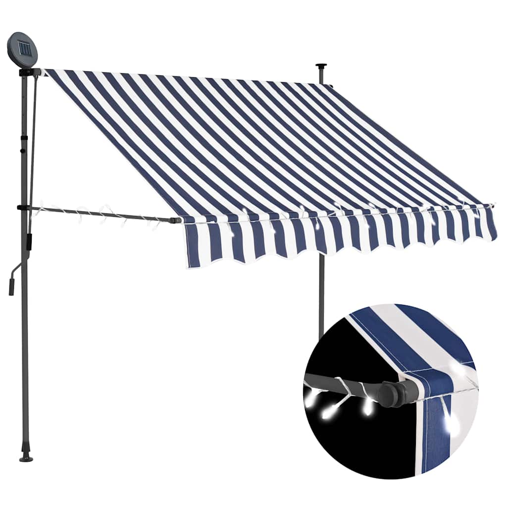 Ręcznie zwijana markiza z LED, 150 cm, niebiesko-biała vidaXL