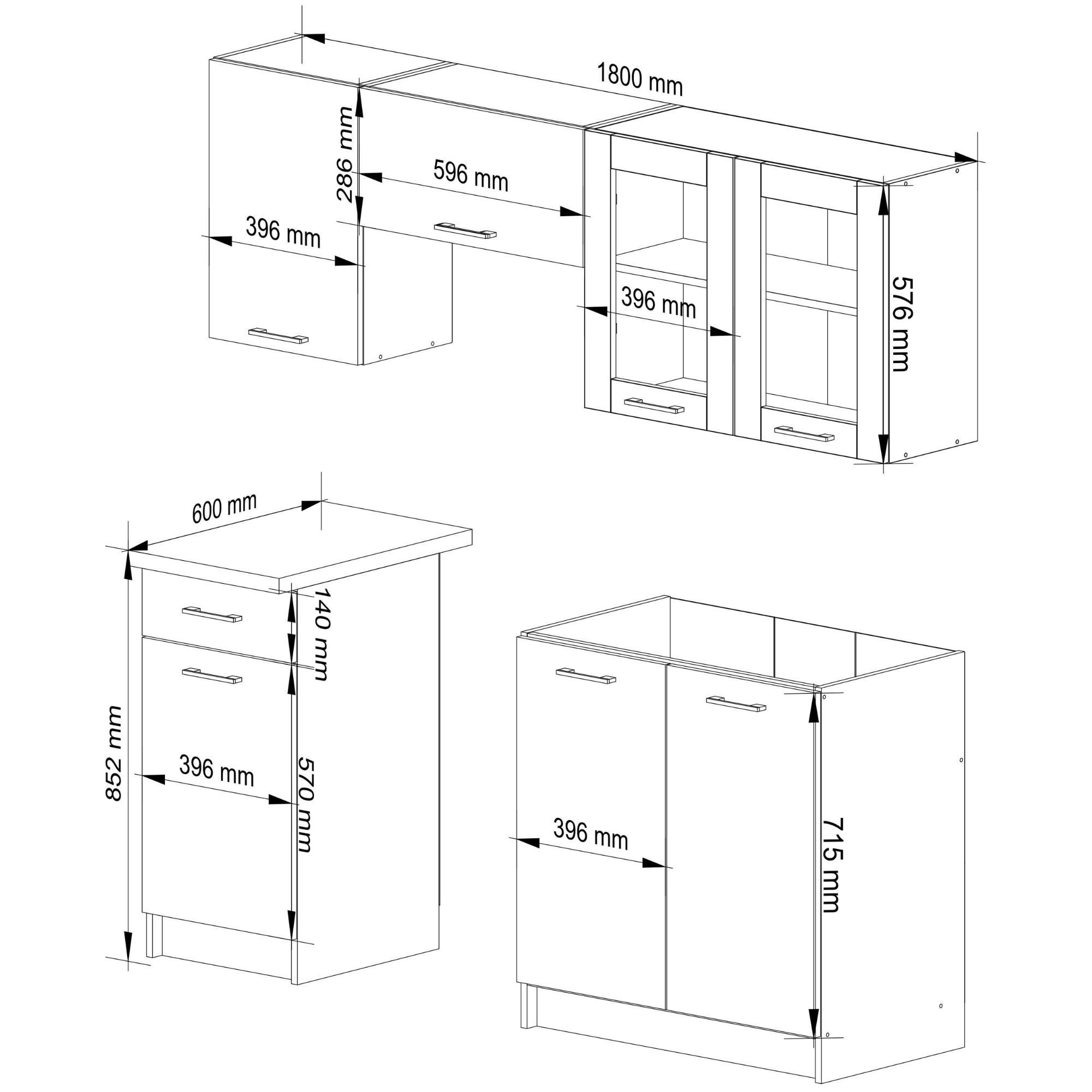 Ensemble de cuisine vitré AKORD OLIWIA 1.8m Blanc 180 cm 7 portes 1 tiroir façade Blanche 8 étagères 180x46x203 cm - 3
