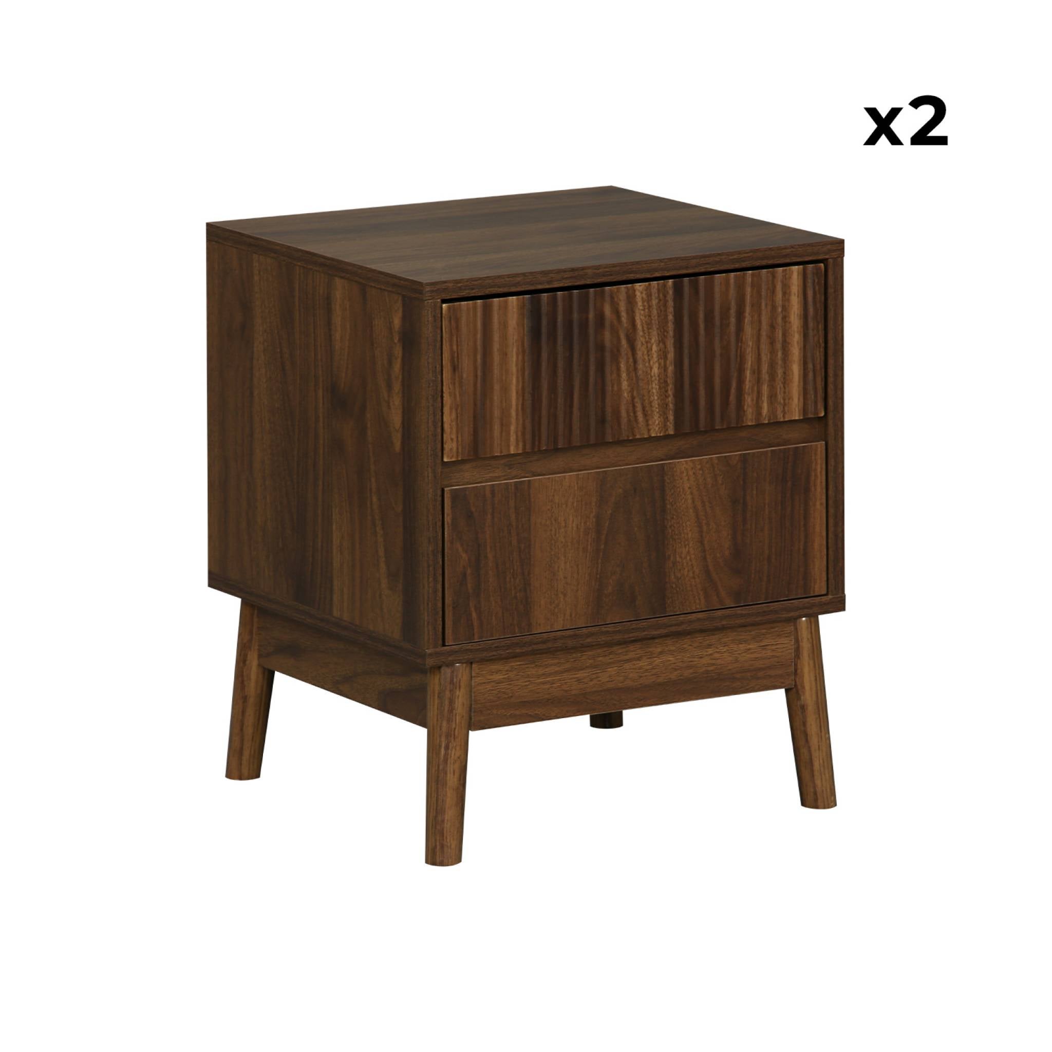 Lot de 2 tables de chevet deux tiroirs. décor bois de noyer et piétement en pin - Linear - 8