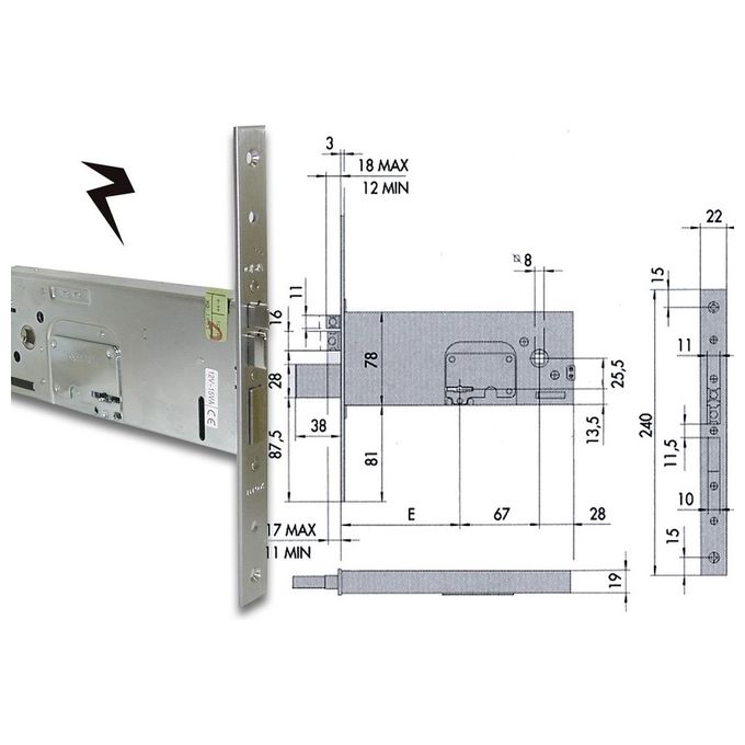 CISA® 17357 90 0 SERRATURA ELETTRICA INFILARE TRIPLICE DOPPIA MAPPA E - 12
