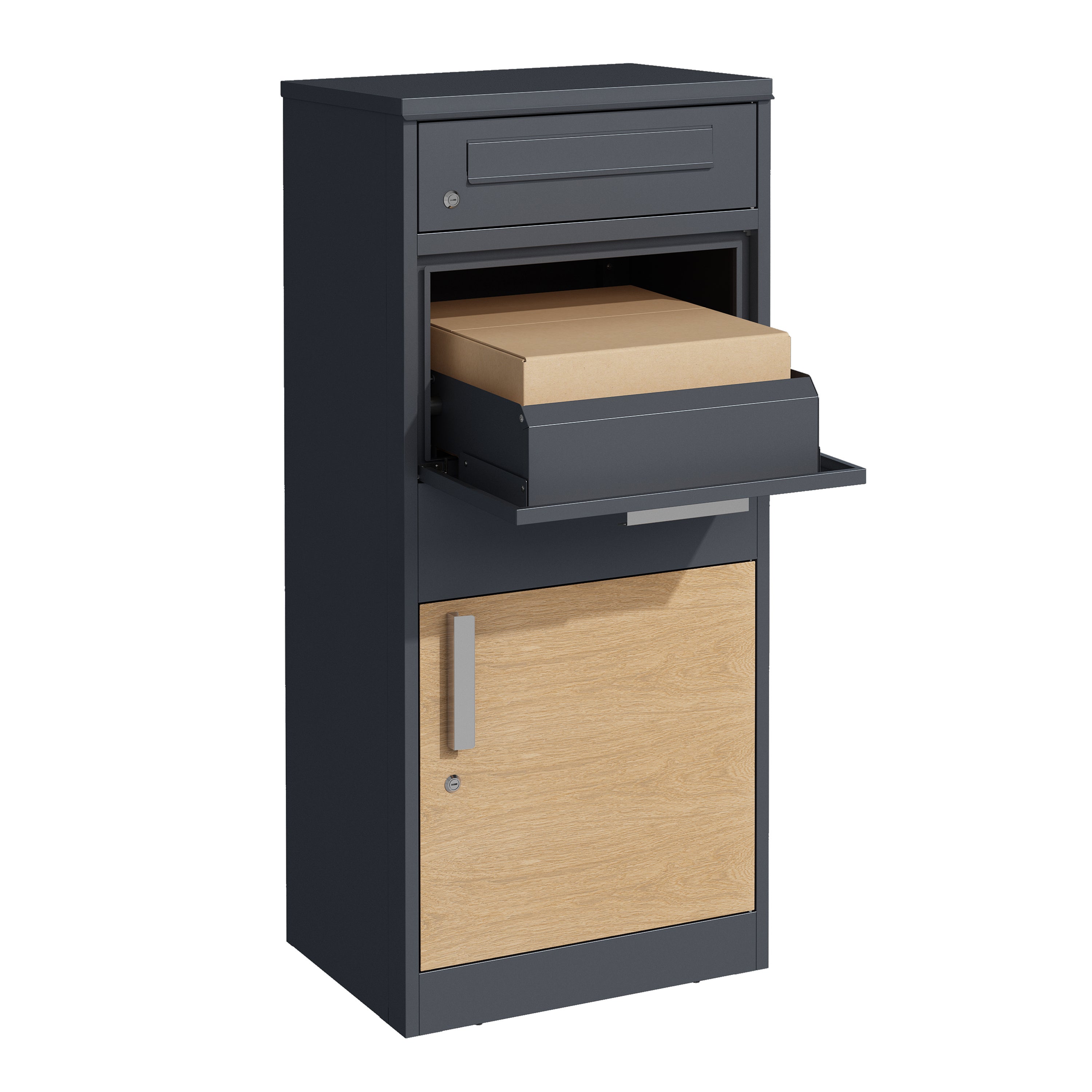Axi Levi Boîte À Colis En Métal Anthracite/Imitation Bois - 50,6 X 38,3 X 112 Cm| Boîte Aux Lettres Pour Colis Avec Clé | Boite Aux Lettre Colis - 5