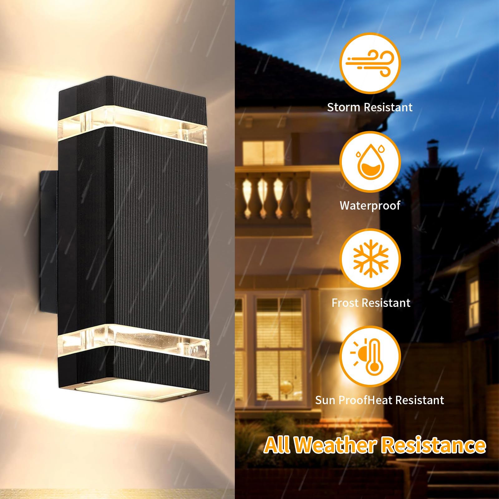 Set di 2 applique da parete moderne per esterni, in alluminio impermeabile, con luce dal basso verso l'alto, per verande e garage, 6000K (24*11cm) - 2