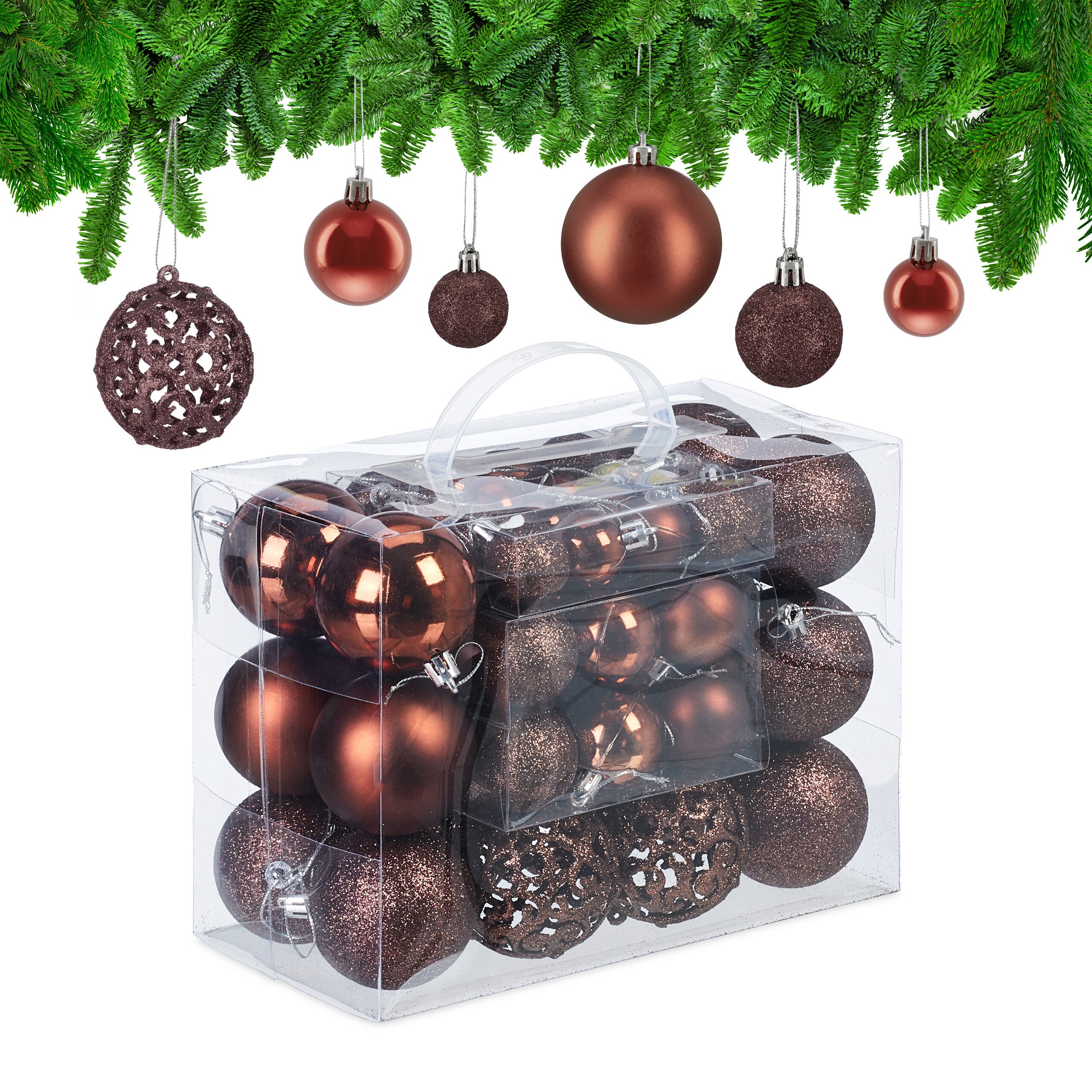 Belle Vous Set di 50 palline di Natale rosa oro con stella – sfera di abete brillante di diverse dimensioni con 1 stella – decorazione albero di Natale, decorazione per interni ed
