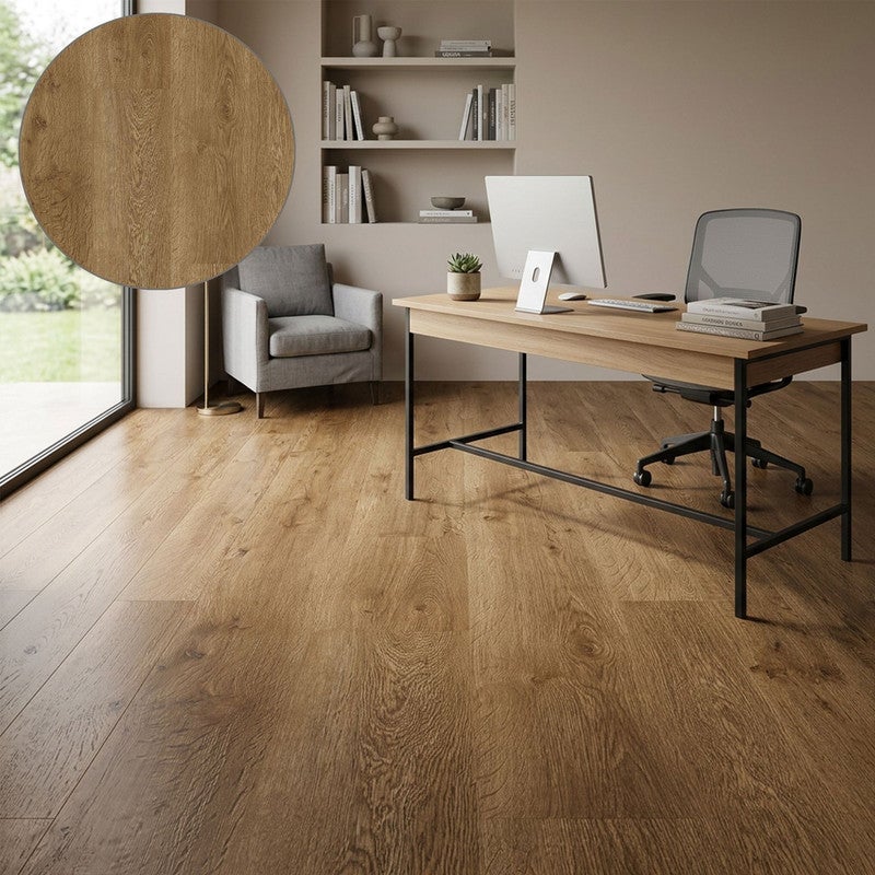 Abaco| tarima laminada 8mm / suelo laminado para baño y cocina con bisel v2, instalación impermeable en clic. roble natural tostado