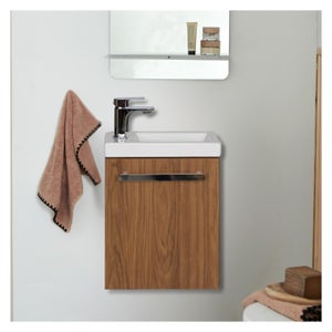 Meuble de lave-mains Atlantic Amari chêne naturel avec vasque noire | Meubles de toilettes