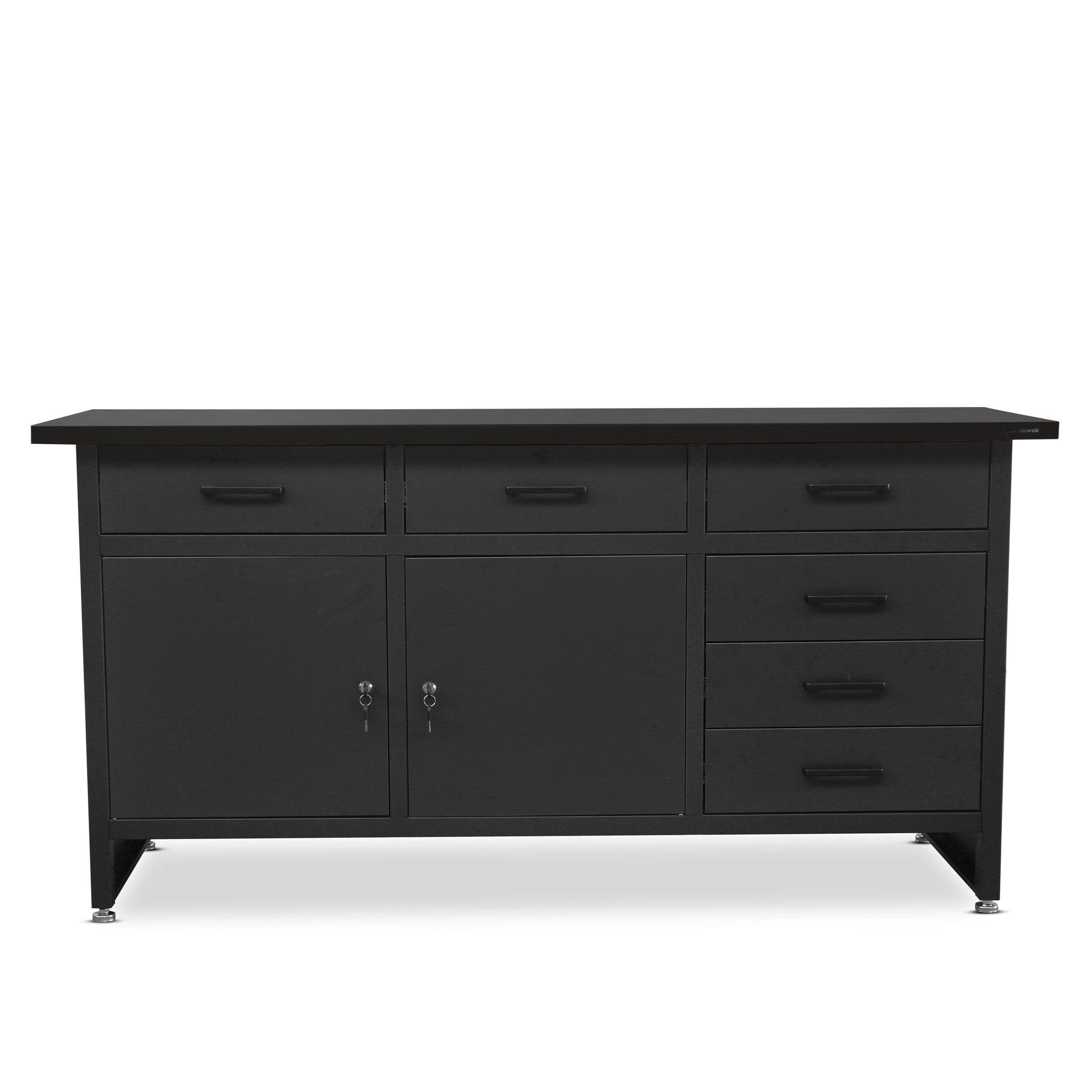 Etabli Métal avec 6 Tiroirs Compartiment Verrouillable Pieds réglables 170 cm x 60 cm x 85 cm Noir-Noir - 2