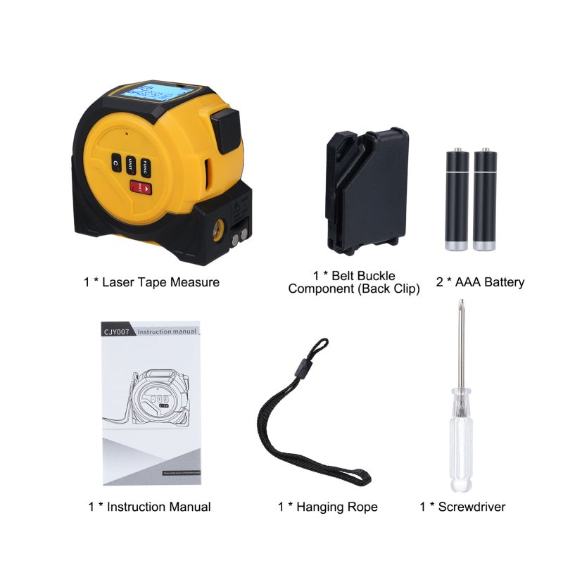 Mètre ruban laser intelligent 3 en 1 (Mètre ruban de 5 m + Télémètre laser de 60 m avec projection laser en forme de croix) - 8