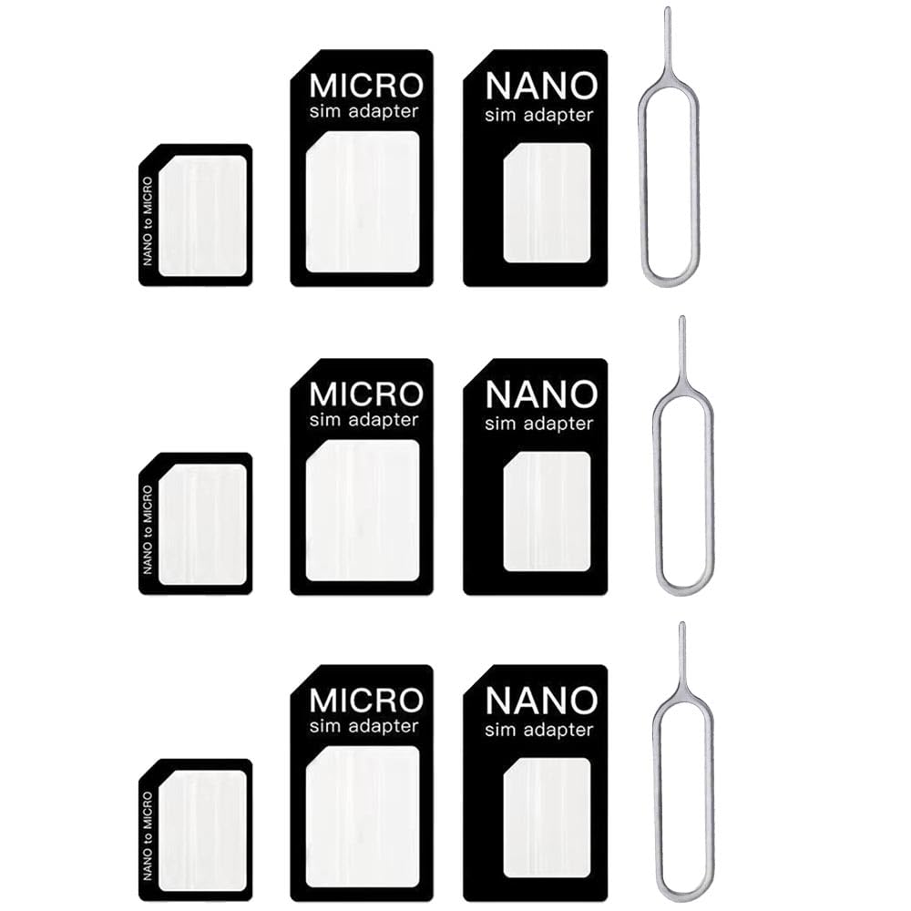 Adapter Kart Nano SIM 4 w 1, 3 zestawy kart Nano SIM, adapter SIM i szpilka do wyjmowania, do smartfonów