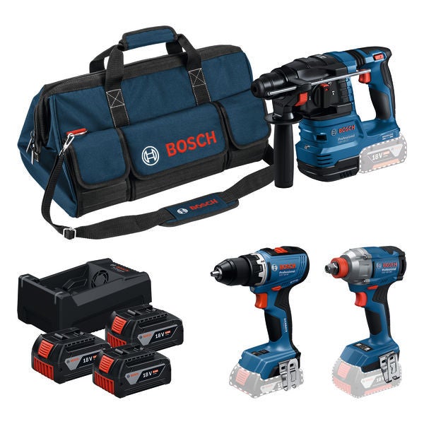 Zestaw Combo BOSCH - GSR 18V-65 + GDX 18V-285 + GBH 18V-22 - 3x5.0Ah Akumulatory + Ładowarka 12V-18V-80 - 2