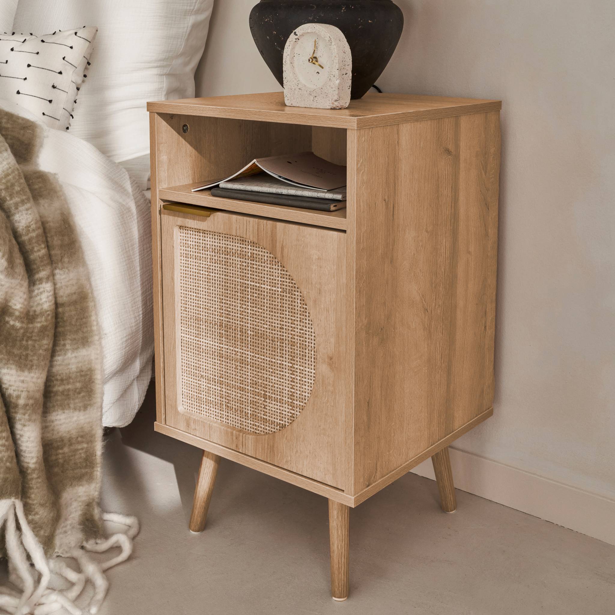 Set di 2 comodini, decoro in legno, canalina arrotondata, Marrone naturale - 3