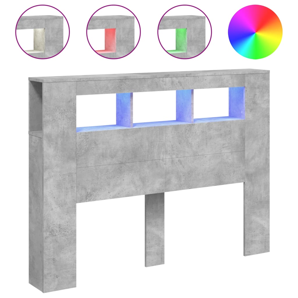 Cabecero，Cabecero de cama，Panel de Cabecera LED madera ingeniería gris hormigón 140x18,5x103,5 cm CFW78680 - 2