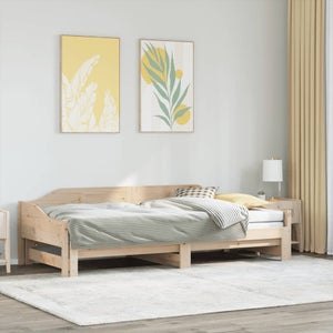Divano Letto Estraibile In Legno Di Pino - 90x190 Cm, Con Doghe E Spazio Di Ripiano, Per Ospiti - Foto 2
