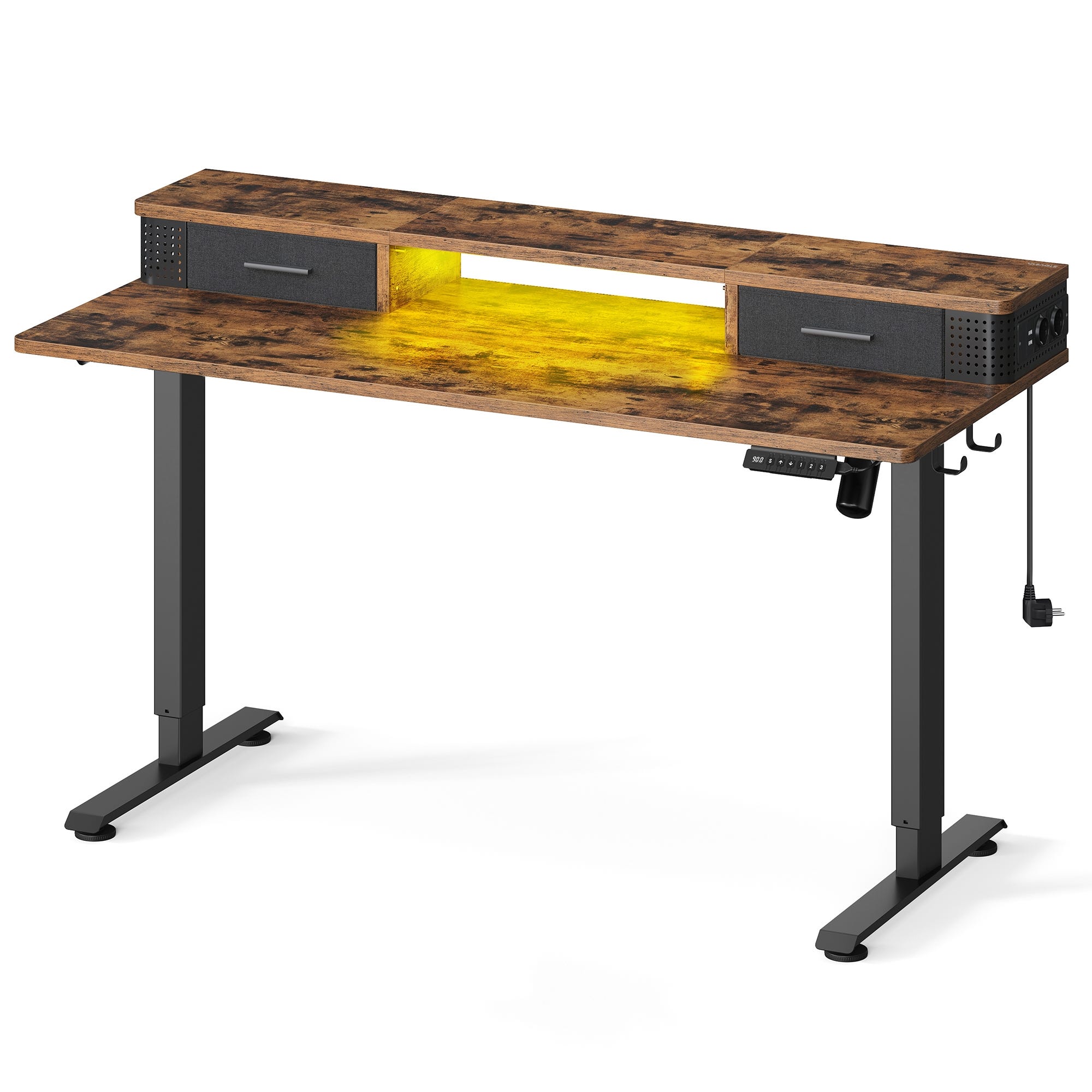 Scrivania Regolabile In Altezza 120x60 Cm - Con Memoria 2 Posizioni E Supporto Monitor, Marrone - Foto 5