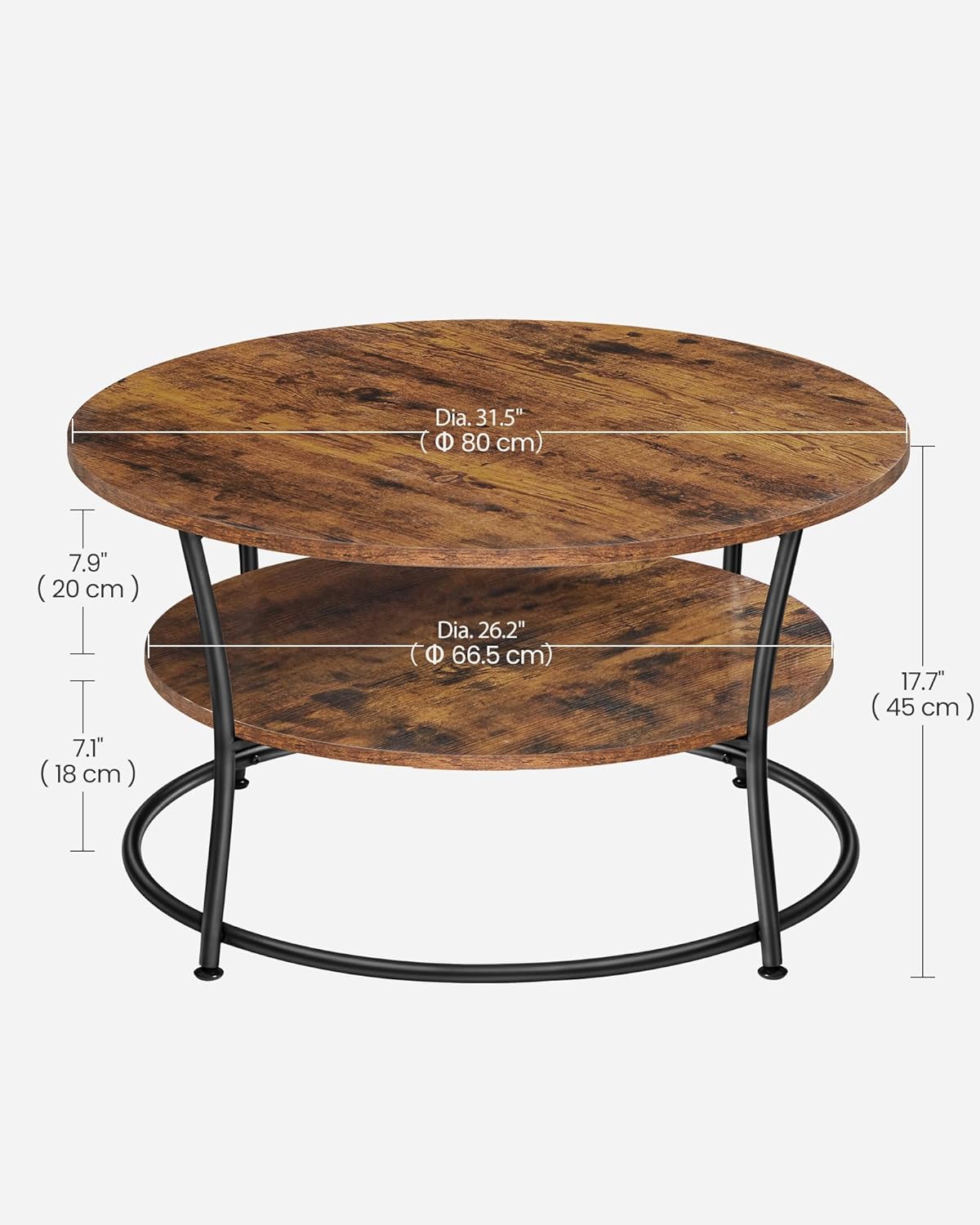 VASAGLE Masuta de cafea rotunda cu raft, cadru metalic, stil industrial ...