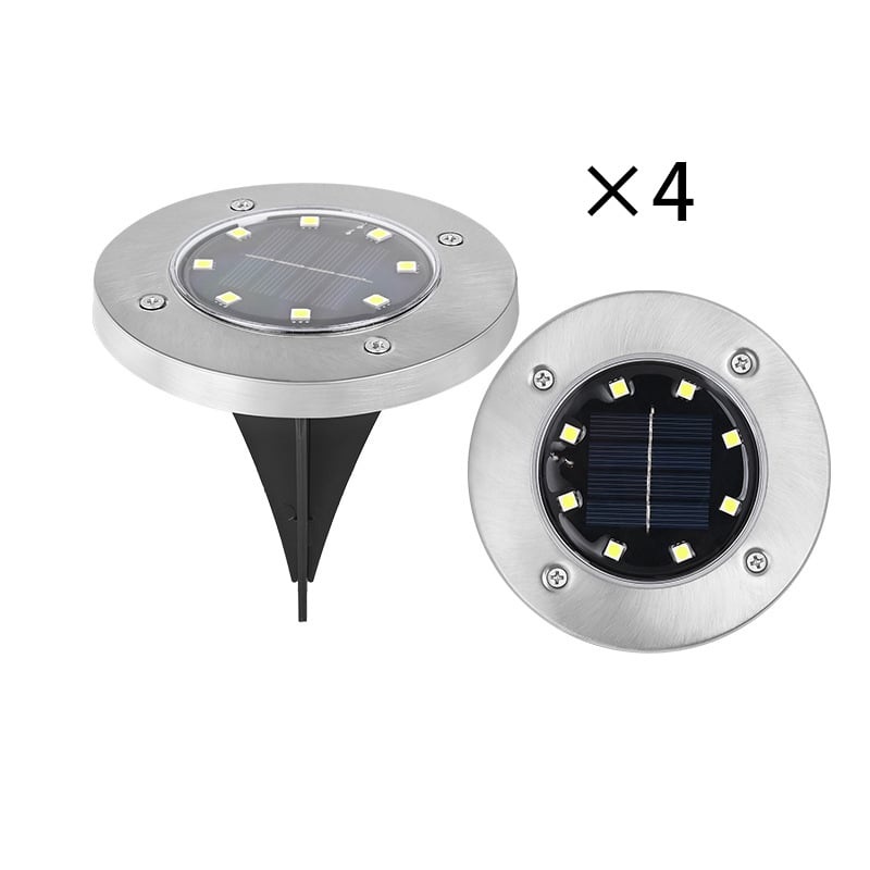 Zestaw 4 podziemnych lamp solarnych z 8 diodami LED ze stali nierdzewnej do ogrodów, dziedzińców i dekoracyjnego oświetlenia trawników i patio