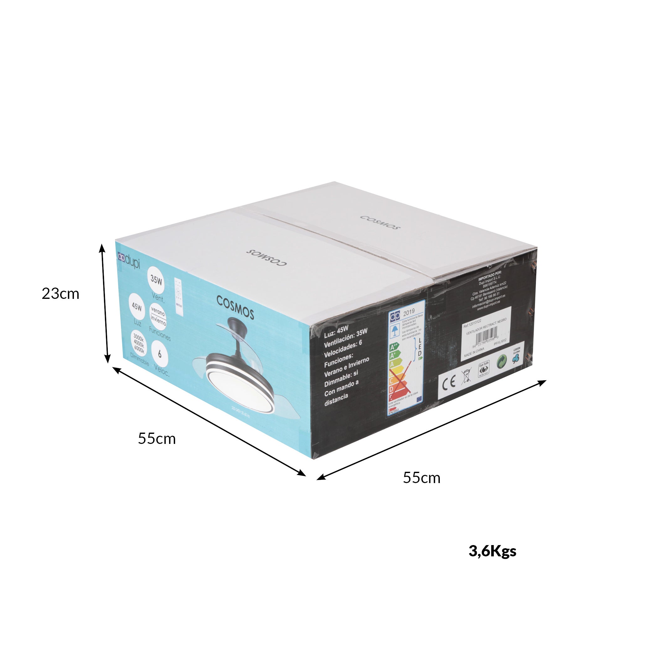 Ventilador de Techo con Luz COSMOS Blanco – Aspas Retráctiles, Motor DC, 6 Velocidades, Mando a Distancia, Ø50 cm - 7