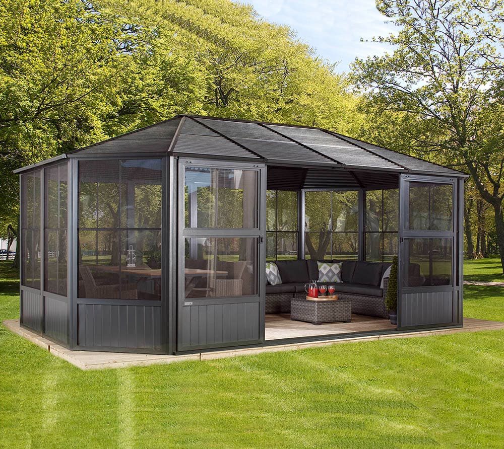 Sojag Alu Pavillon & Jardin d'hiver froid Charleston 1218 | Pavillon Hardtop | Anthracite | 384x594x281 cm - 2