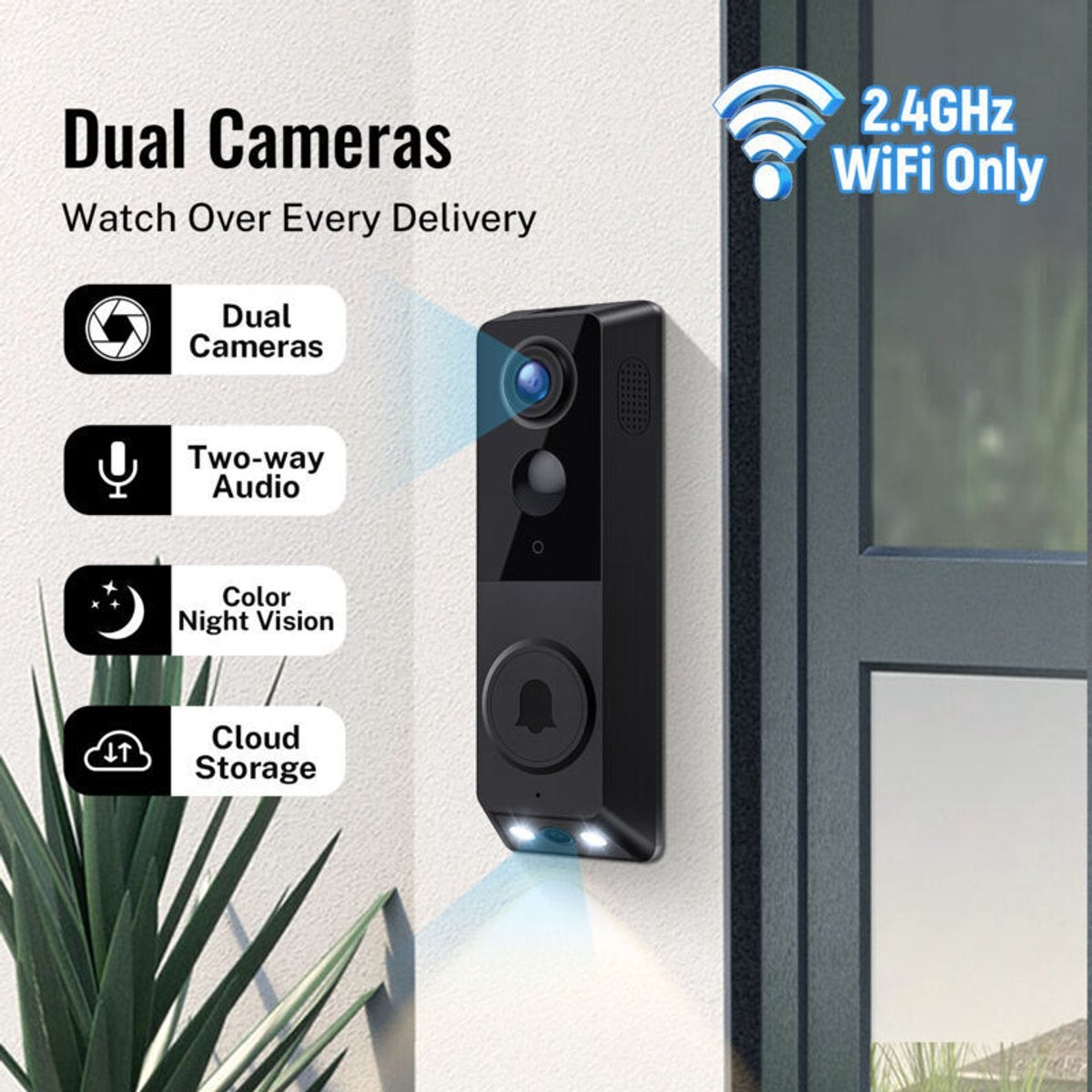 Cameră sonerie cu lentilă dublă, sonerie externă wireless impermeabilă, convertor vocal, comunicare vocală bidirecțională, Wi-Fi...