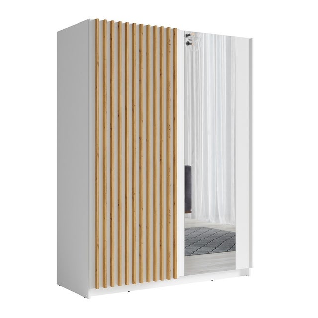 Armoire 150 cm avec 2 portes coulissantes, coloris blanc et chêne – Collection STRANO