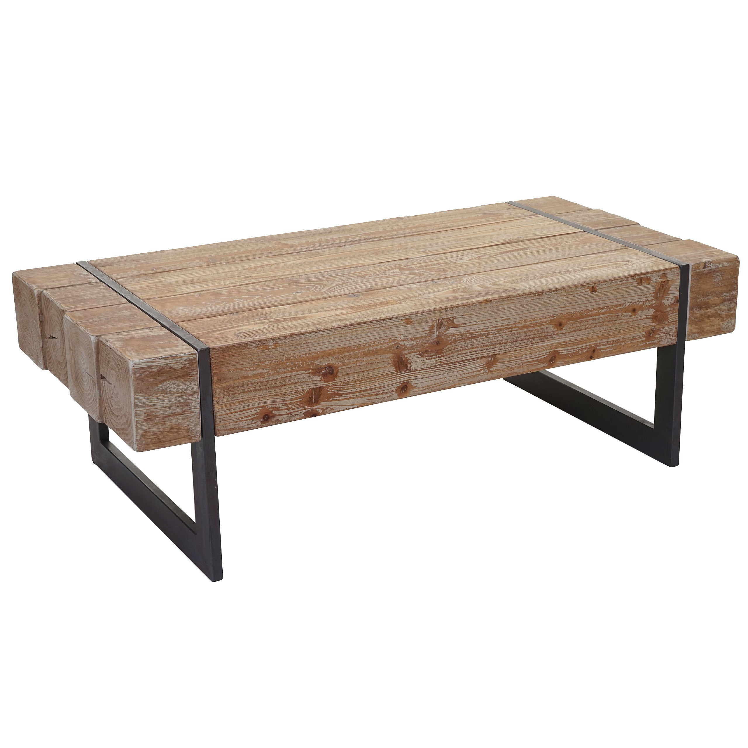 Stolik kawowy HWC-A15a, stolik do salonu, lite rustykalne drewno jodłowe z certyfikatem MVG 40x120x60cm ~ kolor naturalny
