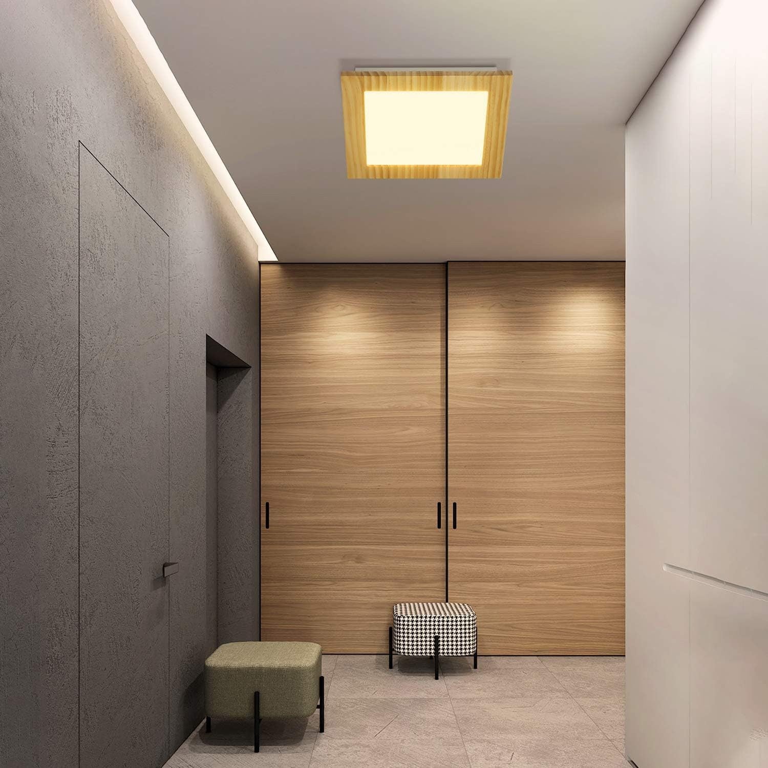 NETTLIFE Plafonnier LED Salon Bois Plat Chambre Panneau Couloir Intérieur 3000 K Blanc Chaud 30 cm 17 W pour Cuisine Salle à manger Escaliers Balcon - 3