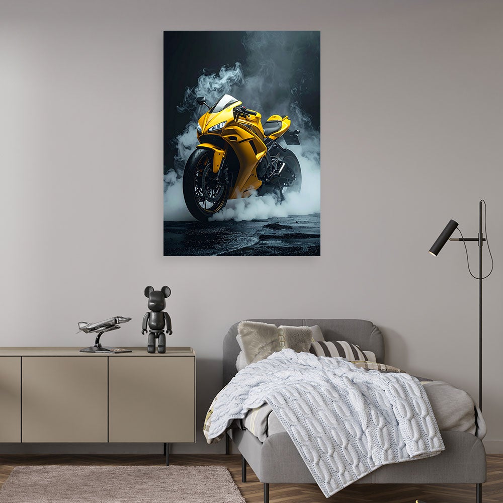 Obraz do pokoju nastolatka biura salonu, Żółty Motocykl Motor Ścigacz 80x120 - 2