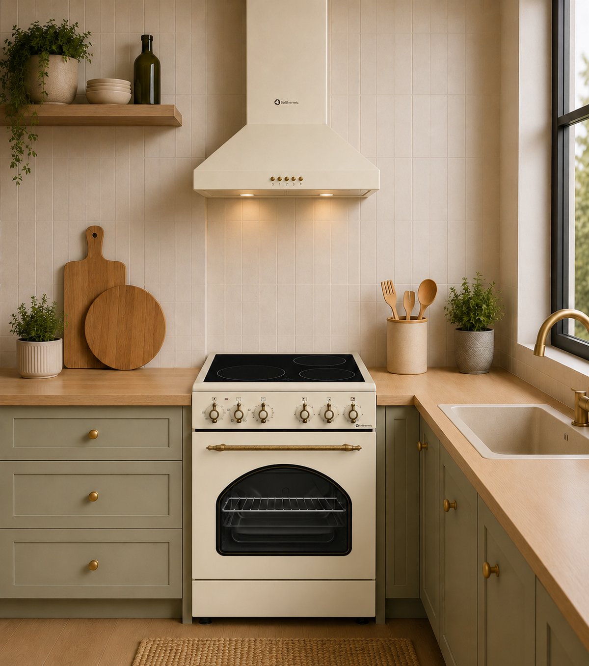 Solthermic Crema Conjunto Cocina Vitrocerámica Vtc50 3 Fuegos 50X50cm + Campana H60p-C 60Cm - Imagen 2