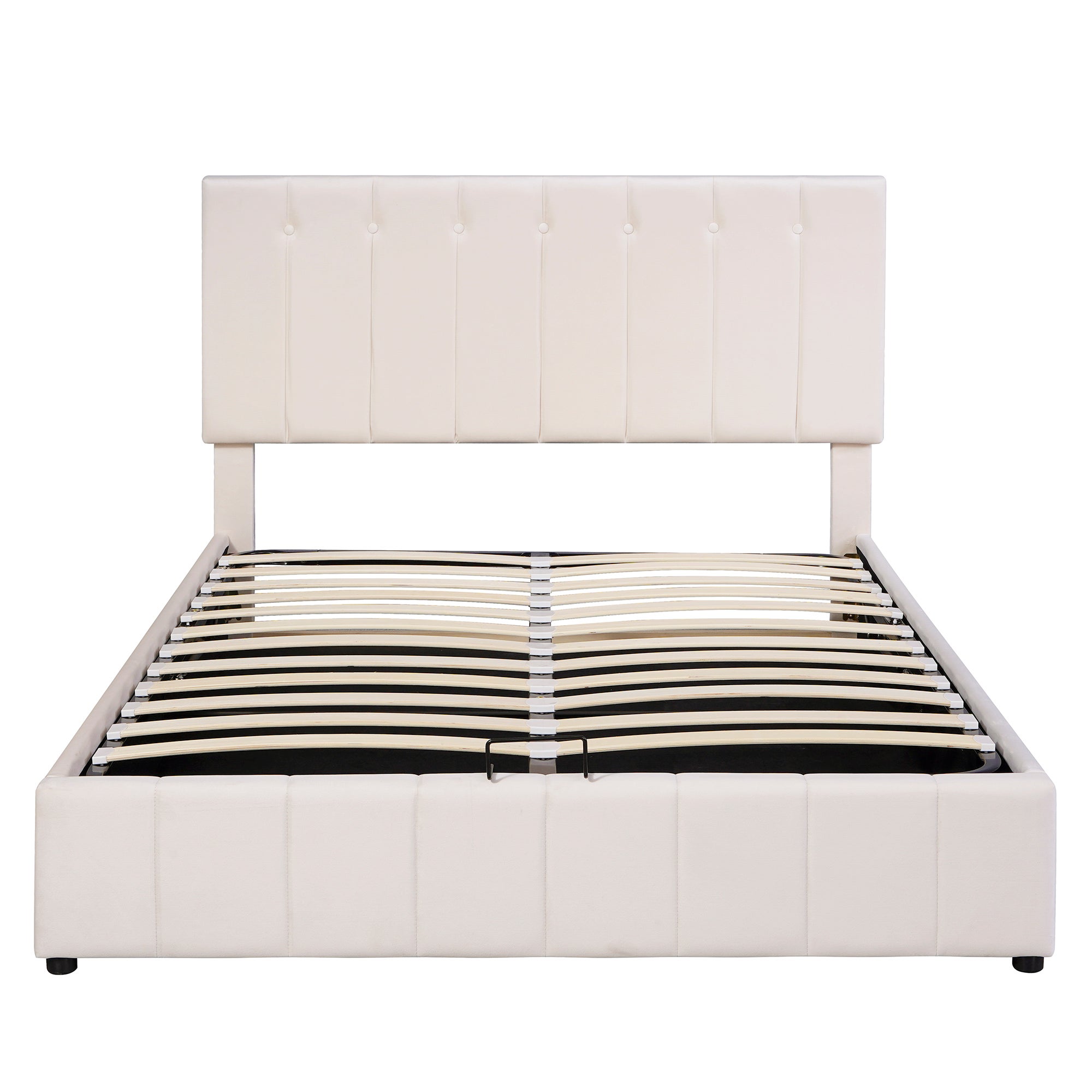 Cama contenedor con cabecero ajustable y almacenaje - 140 x 200 cm - terciopelo - somier de láminas - blanco - 3