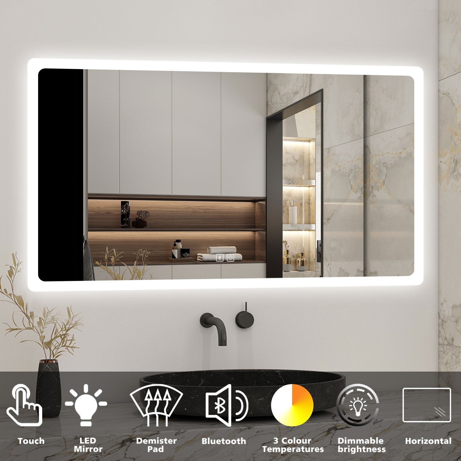 LOAAO Specchio LED Bagno 55x36 Con Luce Frontale E Retroilluminazione – Dimmerabile E Anti-appannamento