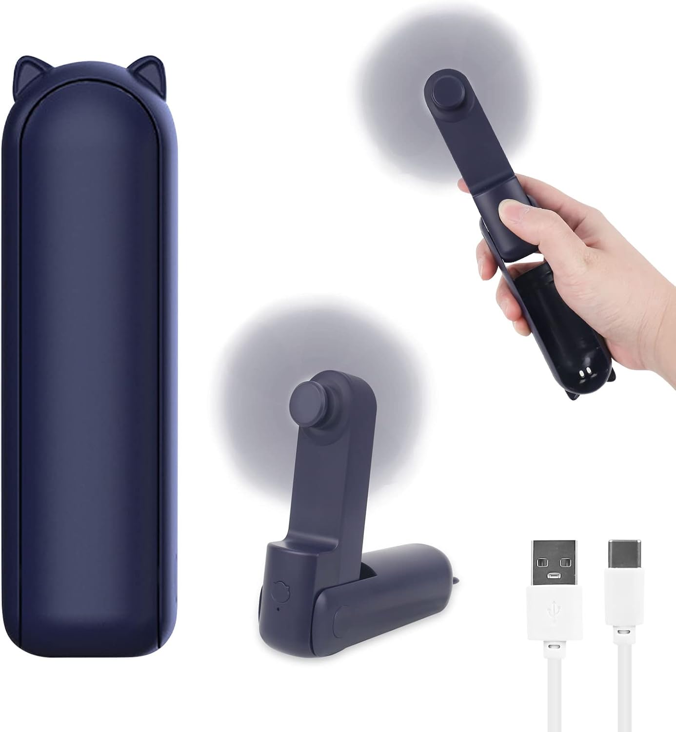 Miniaturowy, cichy wentylator akumulatorowy, 3 prędkości, przenośny wentylator USB, odpowiedni do akumulatorów podróżnych (niebieski)