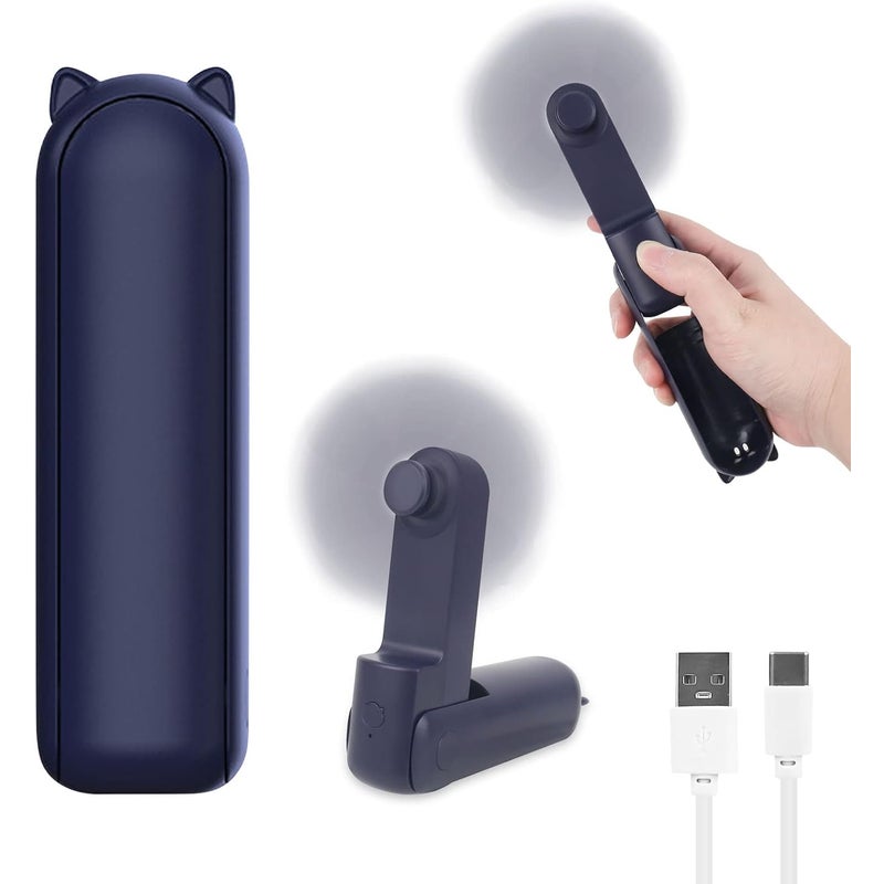 Miniaturowy, cichy wentylator akumulatorowy z 3 prędkościami, przenośny wentylator USB na baterie podróżne (niebieski)