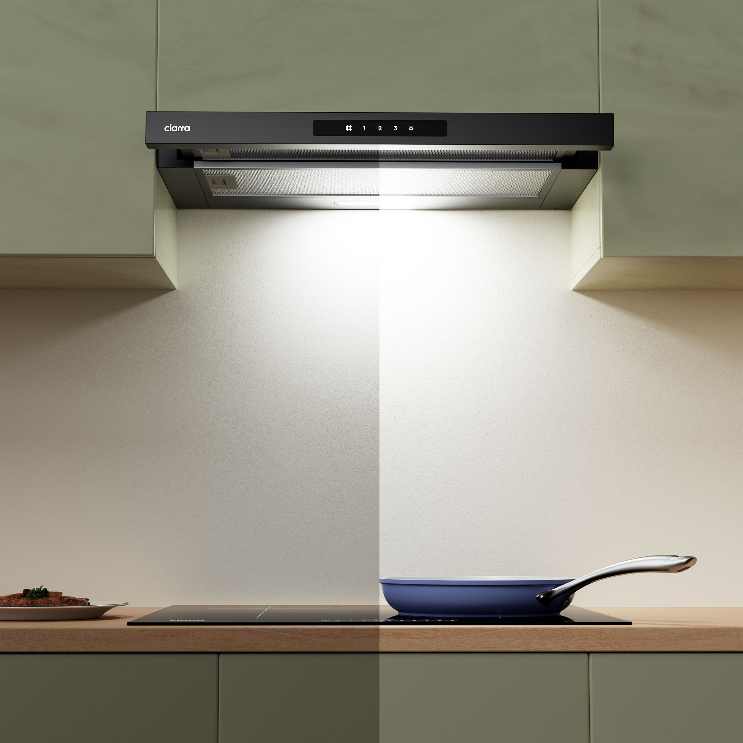 CIARRA Hotte tiroir encastrable 60cm 580m³/h A+ 3 Vitesses Touche Tactile LED Affichage Recyclage et Évacuation Noir CD6909AB - 5